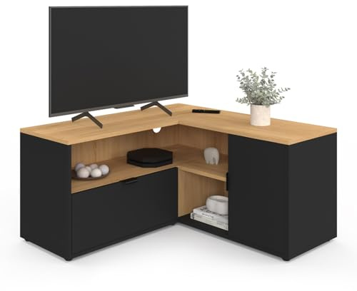 IDMarket - TV-Bank 90 x 90 cm Eckschrank Baltazar Buche-Optik und Schwarz