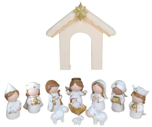 yanwuwa Figuras de belén de Navidad, escena de belén estable de resina, decoración coleccionable de la sagrada familia, adorno de figura de mesa de Navidad