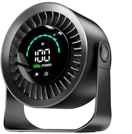 yokye USB Desk Fan with LED Display, 100-Speed Adjustable, 360° Rotatable Head, Quiet & Powerful, Long Lasting Battery, 3-in-1 Portable Table Fan for Bedroom, Office, Kitchen, Camping (Black)