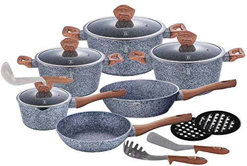 Topf- und Pfannenset aus Stein, mit Glasdeckel, Berlinger Haus BH-1213, 15-teilig