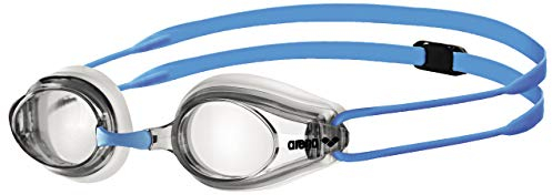 ARENA Tracks Junior Anti-Fog Wettkampf Schwimmbrille für Kinder, Schwimmbrille mit UV-Schutz, 4 Austauschbaren Nasenstegen, Silikon Dichtungen