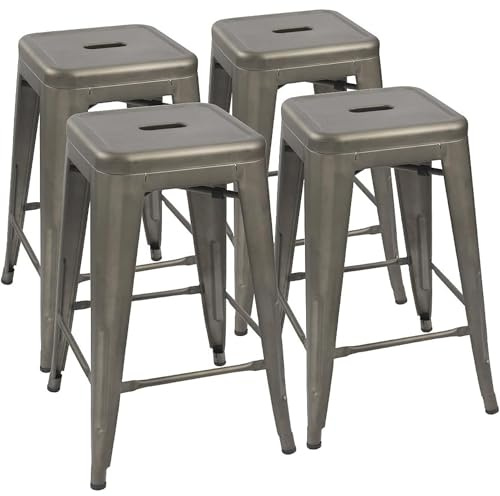 Devoko Metal Bar Stools 24 Indoor Outdoor Stackable Barstools Modern Style Industrial Vintage Counter Bar Stools Set of 4 (24 inch, Gun)