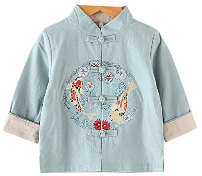 XueXian Kinder Hemd Hanfu Baumwolle Leinen Tang Anzug Chinesische Kungfu Tai Chi Jacke(Gr¨¹n, China 120: 5-6 Jahre)