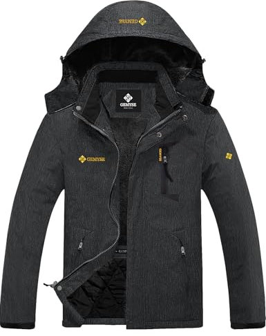 GEMYSE Herren Warme Skijacke Berg Winddicht Wasserdicht Atmungsaktiv Multi-Pocket Outdoor-Winterjacke mit Kapuze,Dunkelgrau,S