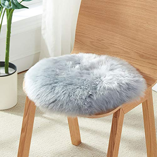 HC&WT Pelle di Pecora Naturale Rotonda Cuscino del Sedile, Pura Lana Pelosa Carina Cuscino per Sedia Pelle di Pecora Antiscivolo di Lusso Cuscino (D,Diametro 35 cm (13,7 pollici))