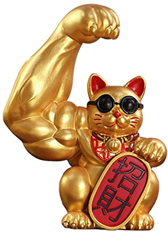Fenteer Muscle Arm Lucky Fortune Cat Figurine Sculptures Head Vigorously Opening Gift Shop Sculptures Fortune Wealth Welcoming Cat Ornament Chinese New Year Decoration Festive Decor - Right Luck