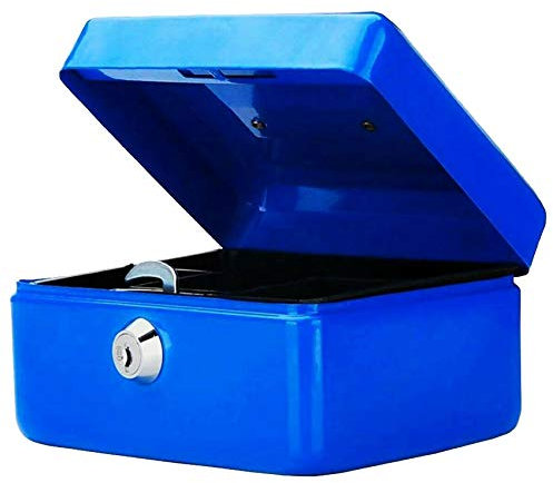 NTI Money Bank Cash Deposit Box Steel Tin Security Safe Petty Key Coin Tray Lockable Metal School Office Home Market Stall UK Free P&P (Blue, 4 INCH)