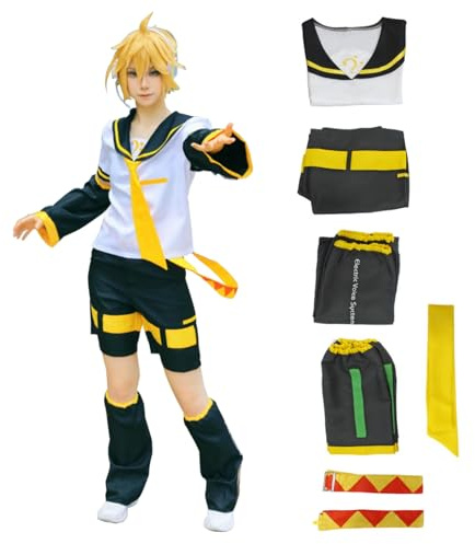 jrswai Cosplay Costume Anime Sailor Uniform Halloween Party Outfit Full Set, Len, Medium