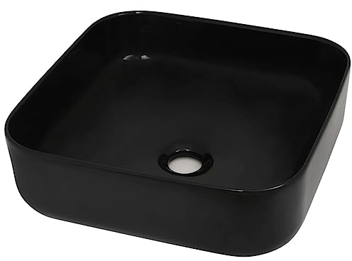 vidaXL Bathroom Sink, Wash Basin Restroom Sink Countertop Bath Sink, Lavatory Sink Toilet Sink Bathroom Basin, Ceramic Square Black