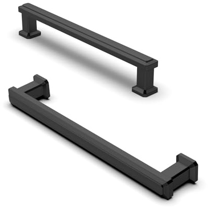 FURNIWARE 10 Pack Matt Black Cabinet Handles, Drawer Pulls 128mm(5 Inch) Hole Center, Hardware Modern Kitchen Cabinet Door Handles, for Kitchen, Bathroom, Wardrobe Cabinets Cupboard
