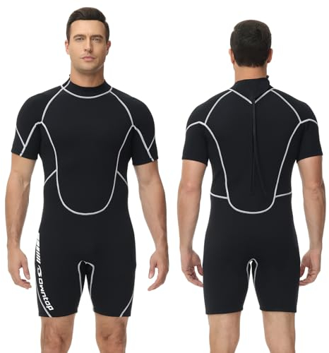 Owntop 3/2mm Shorty Neoprenanzug Herren - Rückenreißverschluss Wetsuit zum Tauchen Surfen, Kurzarm Tauchanzüge Stretch Neopren für Wassersport, Herren Schwarz XL