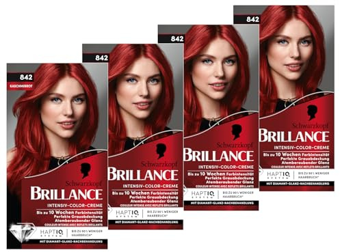 Brillance Intensiv-Color-Creme 842 Kaschmirrot (4x 160 ml), dauerhafte Haarfarbe mit Diamant-Glanz und Pflege-Conditioner, für 10 Wochen Farbintensität