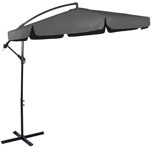 SPRINGOS Sombrilla terraza exterior playa 350 cm grafito oscuro excentrico con base parasol grande jardín antiviento semicircular con funda manivela