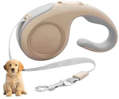 Laisse Chien Enrouleur Rétractable 5M – Solide & Anti-Traction, Frein à Une Main, Poignée Confortable, Laisse Extensible pour Petit, Moyen et Grand Chien Jusqu’à 25 kg – Promenade Sécurisée (Beige)