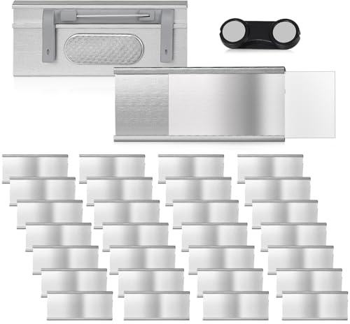 EFUTURETIME 30 x Badge Aimanté 72 mm x 31 mm avec Épingle et Clip de Poche, Porte-Badges en Aluminium pour le Travail, les Expositions, le Restaurant, l'école