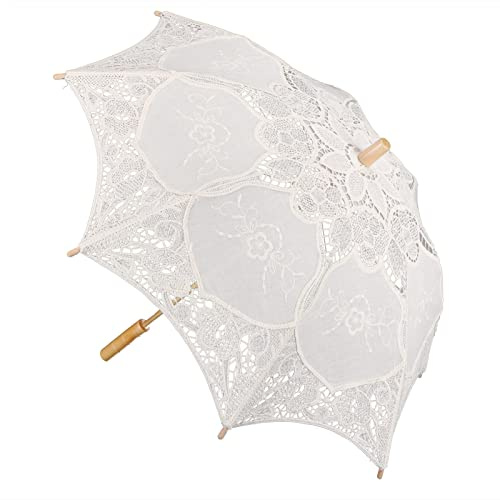Leapiture Parapluie en dentelle, Parasol de mariée pour accessoires de photographie, fournitures de mariage (Large (9.4in))