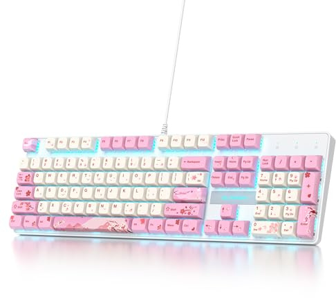 SOLIDEE Trådat fullstort mekaniskt tangentbord,US-layout tangentbord,104 tangenter RGB-bakgrundsbelyst gamingtangentbord med numerisk tangentplatta,NKRO mekaniskt tangentbord för Windows(104 Flower)