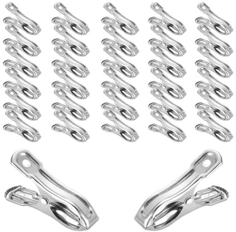 Naisfei 40 PCS Greenhouse Film Clamps, 2 inch Stainless Steel Greenhouse Clamp, Greenhouse Netting Clips with Large Opens for Washing Line Fixing Towel Sock Underwear Plant Cover Food Sealing