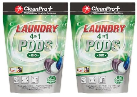 CleanPro 120 Pack (2×60) Laundry Detergent Pods (4-in-1) - Bio Washing Machine Capsules, 120 Wash Laundry Pods, Tough on Stains, Gentle on Sensitive Skin - Long-Lasting Fresh Fragrance