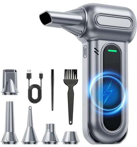 BANKKY Compressed Air Cleaner for PC, 150000 RPM Super Powerful Electric Air Duster, 4-Gear Adjustable Rechargeable Handheld Dust Blower, Cordless Mini Cleaning Kit with LED Light for PC/Keyboard
