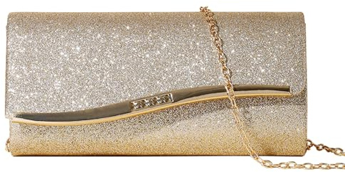 XFSRG Clutch Damen Elegant Glitzer Klein Handtasche Brauttasche Abendtasche mit Abnehmbarer Kette für Hochzeit Party Cocktail Abschlussball(Gold)