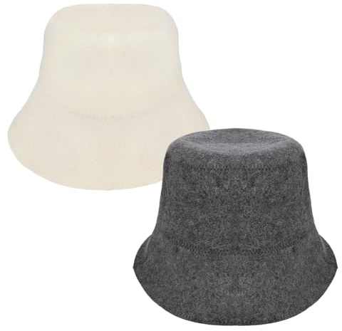 Goktvai 2 Pezzi Cappelli Sauna per Uomini Donne, Lana Banya Russa Cappello Sauna Alta Assorbente Accessori Bagno per Spa Stanze Vapore Bagni Pubblici (Bianco, Grigio)