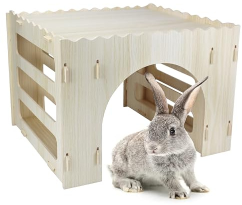 YankMooM Wooden Guinea Pig House,40 x 31 x 30 cm Large Rabbit House and Hideout Small Animal Play House for Indoor Adult Rabbit Guinea Pig Chinchilla Activities