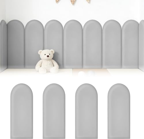 Lot de 4 panneaux muraux 3D rembourrés et autocollants - 20 x 40 cm - Rembourrage mural et coussin mural en polyuréthane imperméable - Comme tête de lit et protection contre les collisions - Pour