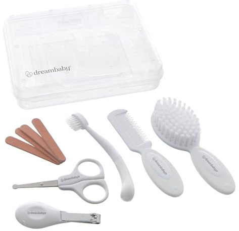 Dreambaby F333 Universal Baby-Pflege-Set alle Pflegeartikel Erstausstattung-Set Baby-Haarpflege Nagelpflege 10-teilig, weiß
