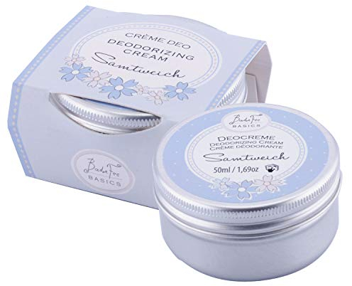 BadeFee - Deocreme vegan Samtweich (Jasmin & Zitrus) 50 ml - Feste Deo Creme mit Sheabutter, Kokos- & Mandelöl ohne Aluminiumsalze & Tierversuche - 24h Antitranspirant für empfindliche Achseln