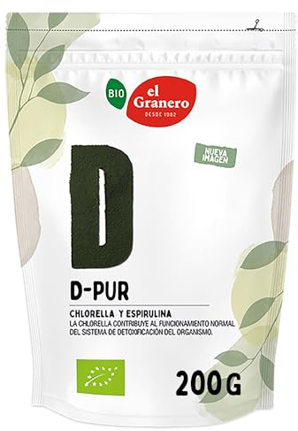 EL GRANERO INTEGRAL - D-PUR Chlorella y Espirulina Bio - 200 g - Apto para Veganos - Fuente de Proteínas y Clorofila - Propiedades Antioxidantes y Detox - Ideal para Batidos y Zumos Verdes