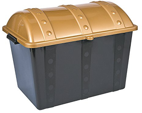 Fun Express Large Plastic Toy Treasure Chest - Premium Classroom Storage Prize Box for Teachers | Pirate-Themed Reward Container with Secure Lid | Black & Gold Design | 19 x 11.5 x 11 Capacity