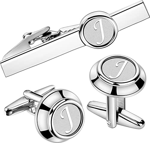 HAWSON Camisa de esmoquin con iniciales A-Z para hombre, estilo formal, para negocios, boda, para hombre, clásico, plateado, con clip de corbata, Metal