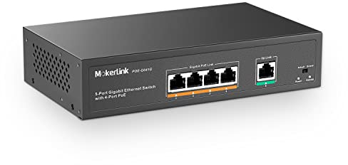 MokerLink 5 Port Gigabit POE Switch, with 4 Port POE+ 1000Mbps, 78W IEEE802.3af/at, Unmanaged Plug and Play, Stabiler Metal, Lüfterlos