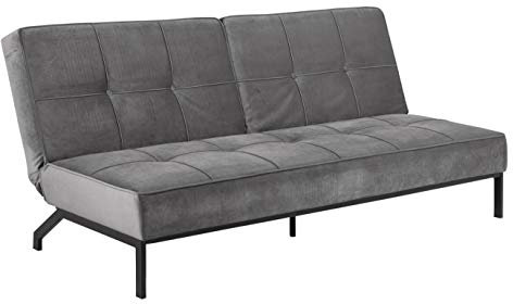 AC Design Furniture Bent Schlafsofa in Dunkelgrau, Schlafsofa mit 3 Liegepositionen, Moderner 3-Sitzer, gepolstertes Sofa mit Samtstoff und schwarzen Beinen, B: 198 x H: 87 x T: 95 cm