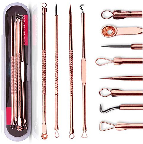 ZTRHYOO Blackhead Remover Pimple Comedone Extractor Tool Best Acne Removal Kit - Treatment for Blemish, Whitehead Popping, Zit Removing for Risk Free Nose Face Skin with Case (Rose)