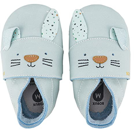 Bobux | Chaussons d'éveil pour bébé | Chaussures Bobux | Chaussons en cuir pour bébé | Chaussures d'apprentissage | Petit lapin bleu | 9-15 mois, Houblon en mousse de