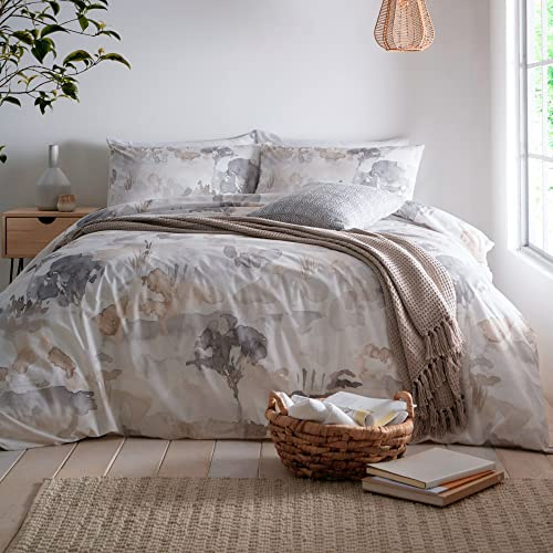 Appletree – Linne landskap påslakan – enkelsäng storlek (140 x 200 cm) – mjuk 100% bomull – 1 örngott – akvarellkonst sängkläder i naturligt – linne påslakan – abstrakt tryck täcke