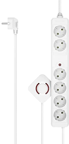 Hama Steckdosenleiste 6-Fach, mit Fußschalter, 3m (Steckdosenleiste mit Schalter, 6 Fach Steckdosenleiste, Mehrfachsteckdose, Mehrfachstecker, mit Berührungsschutz, Schalter beleuchtet, 45°) weiß