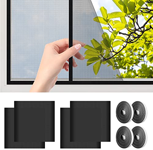 AiQInu Fliegengitter Fenster, 4 Stück 130x150cm Zuschneidbar Insektenschutz Fenster mit Klettband Selbstklebend Kinderleichte Montage Mückennetz Fenster für Schützen die Familie vor Insekten