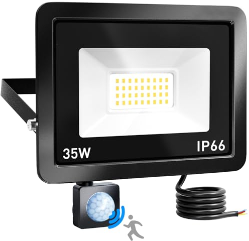Brightown Led Strahler mit Bewegungsmelder Außen, 35W 3000LM Led Fluter,6500K 36 LEDs Kaltweiß Superhell Scheinwerfer, IP66 Wasserdicht Aussenstrahler für Garten, Garage