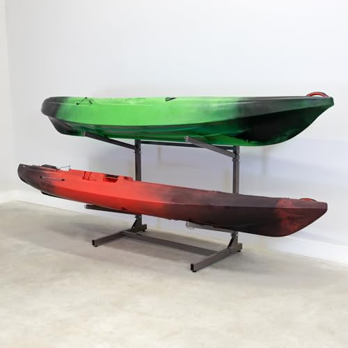 Teal Triangle Freestanding Kayak Storage Rack – 2 Kayak Rack & Canoe Rack – Indoor Outdoor Kayak – Adjustable Surfboard & Stand Up Paddle Board Holder – Adjustable Storage Stand - Mud