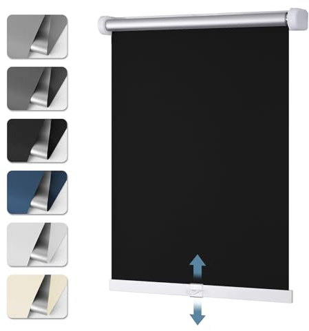 Verdunklungsrollo Schnurlos ohne Bohren Springrollos Schwarz B85 x H150 cm (Stoffbreite 80cm) Thermorollo Klemmfix Fensterrollo Klemmrollo Blickdicht Rollos Verdunkelung für Fenster ohne Bohren