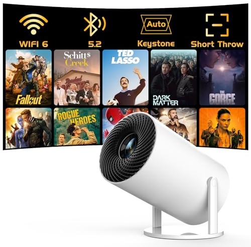 [Enfoque electrónico con tiro corto] PANSEBA Mini proyector con WiFi 6 y Bluetooth, proyector de película para exteriores, proyector portátil de visualización grande para teléfono/TV Stick/Laptop/HDMI