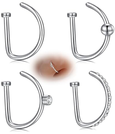 AVYRING Falsk piercing näsringar silver septum piercing ingen piercing näsa manschett rostfritt stål kvinnor män, 18G, Rostfritt stål
