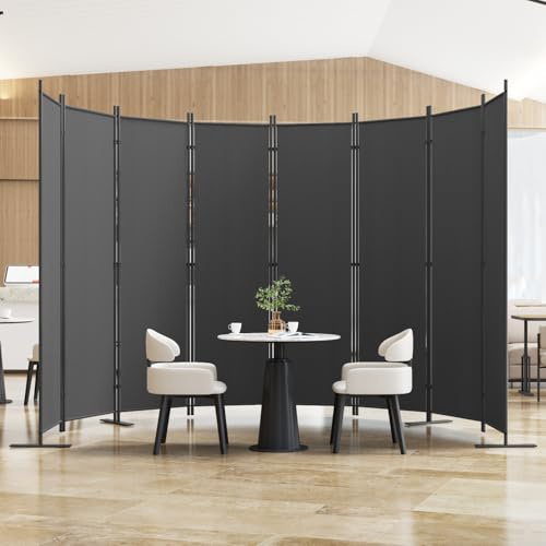 Helios&Hestia 8-Panel 6 ft Tall Indoor Folding Room Divider, Portable Privacy Screen, Freestanding Partition Separator, Temporary Wall Separation for Bedroom, Office, 160 W X 71 H, Dark Grey