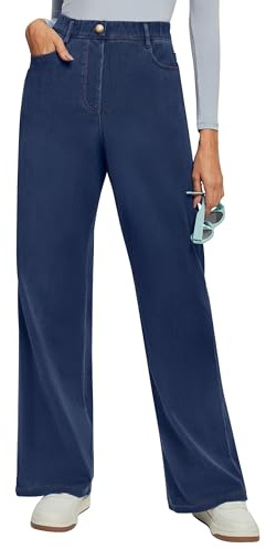 IUGA Wide Leg Jeans Woman Stretchy Sweatpant Jeans Women Pull On Baggy Jean High Waisted Trendy Straight Casual Denim Pants Classic Blue