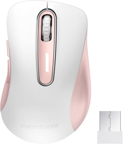 memzuoix USB-mus 2.4GHz, Optisk Trådad Mus 1400 DPI med Mini USB-mottagare, 5 Knappar och Batteridriven för Laptop, Stationär Dator, Macbook - Rosa Vit