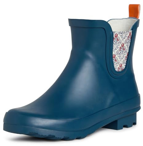 Laura Ashley Women's Snow and Rain Boots, Mid Cut Rubber Boots for Women, Waterproof Flat Heeled Ankle Boots for Ladies, Denim, Size 9