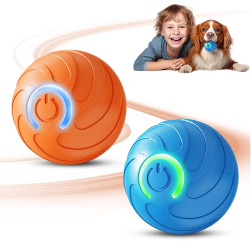 Interaktives Hundespielzeug Ball, 2025 Neu Magic Ball Hund Hundespielzeug Interaktiv, Intelligenzspielzeug für Hunde, Automatisch Rollender Hundeball für kleine mittlere große Hunde (blau + orange)